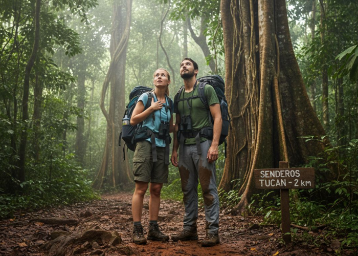 Couple on Costa Rica rainforest adventure trail
