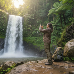 1771896964946_image Hiker enjoys waterfall in rainforest setting