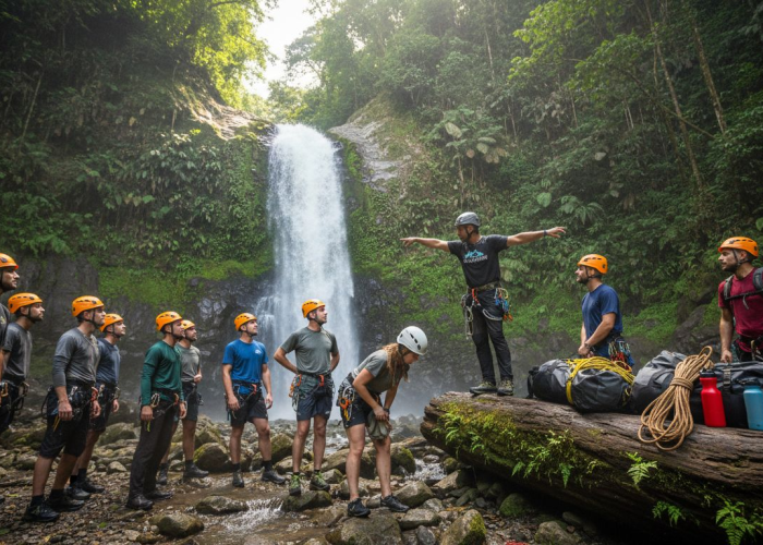 Guided group prepares for Jaco waterfall tour