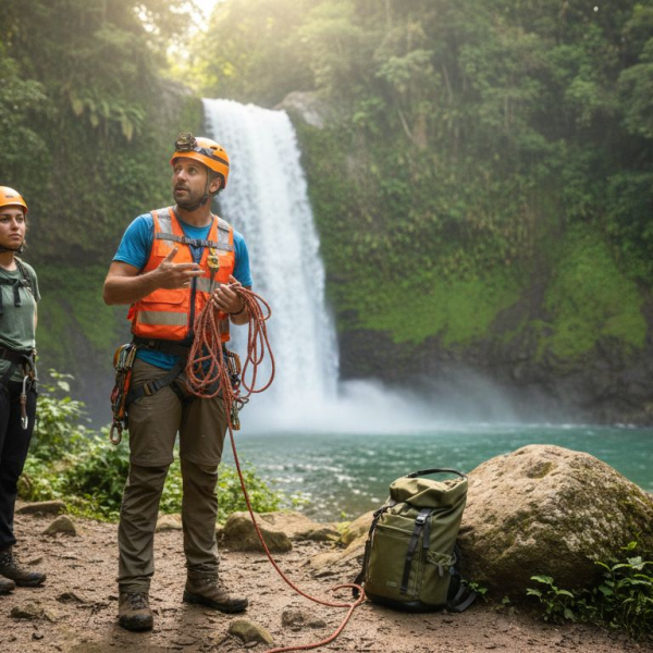 Certified guide briefing waterfall tour group