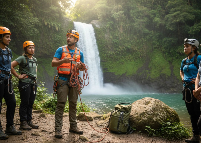 Certified guide briefing waterfall tour group