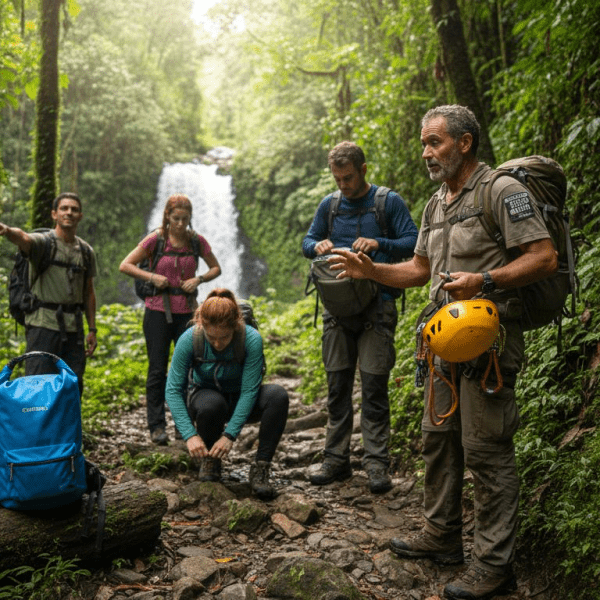 Tour group prepares for Costa Rica waterfall hike