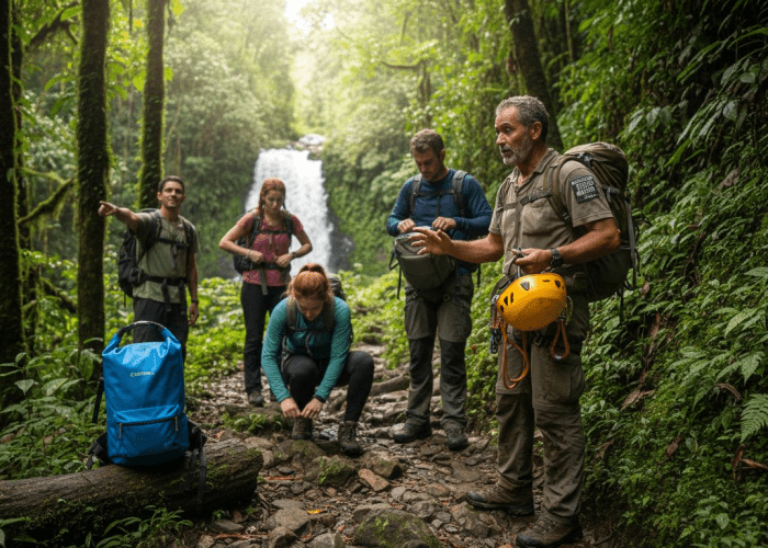 Tour group prepares for Costa Rica waterfall hike