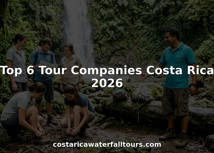 Travelers and guide near Costa Rica waterfall