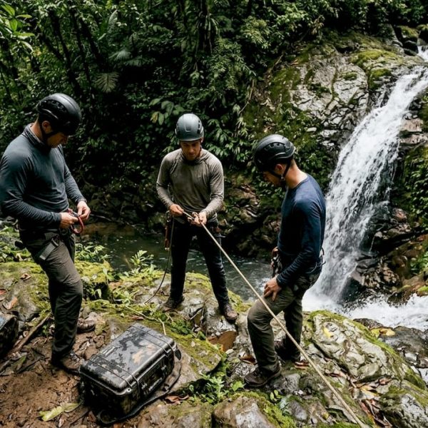 Adventure group gearing up at Jacó waterfall