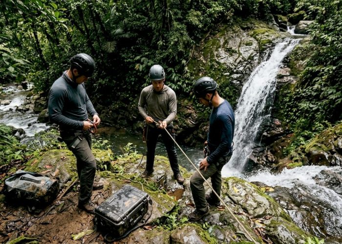 Adventure group gearing up at Jacó waterfall