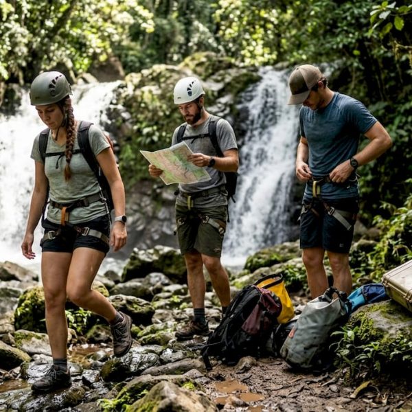 Tourists canyoning near Jaco waterfall