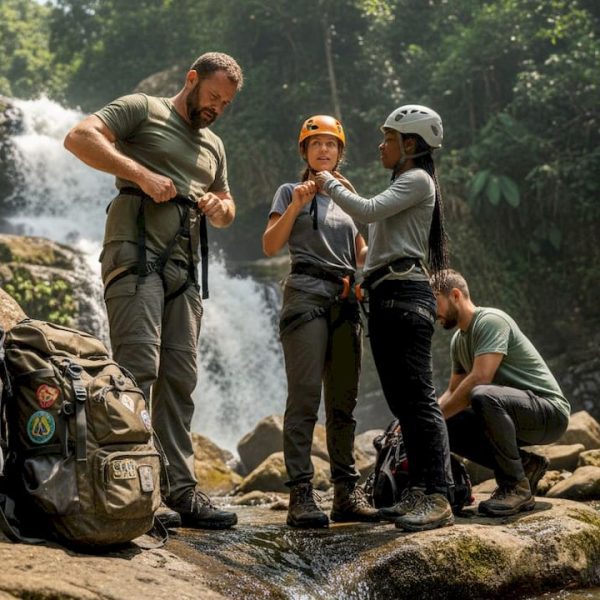 Adventurers preparing at Jacó jungle waterfall