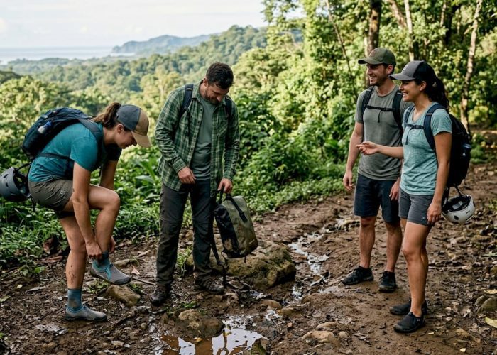 Group prepping for Jaco waterfall hike